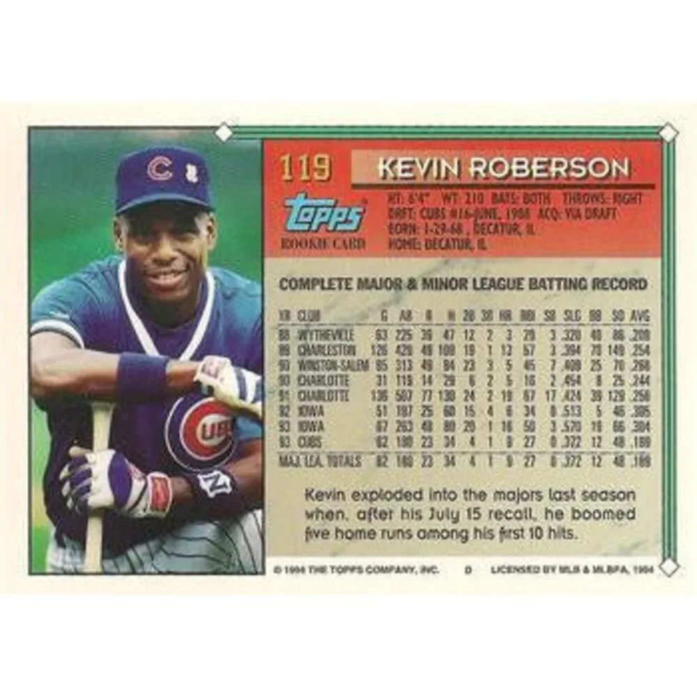 1994 Topps Kevin Roberson # 119 Chicago Cubs